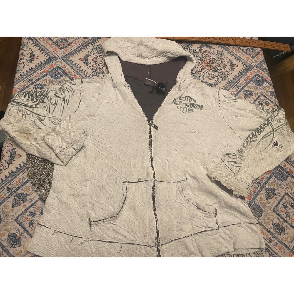 Harley-Davidson Womens 2XL Gray Distressed Wing Graphic Full Zip Hoodie Jacket